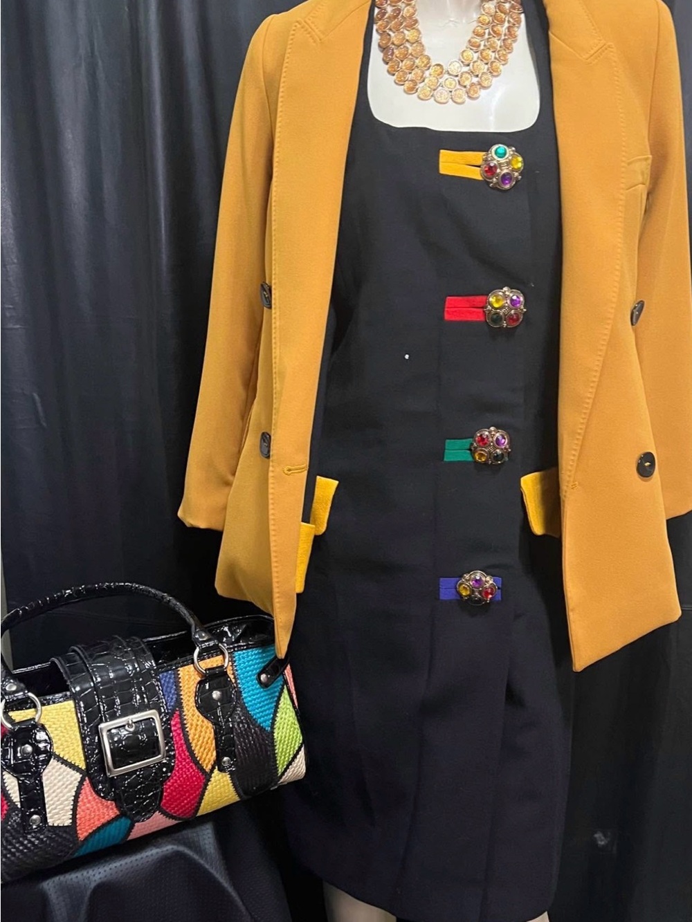 Paul Mayer Mustard Yellow Double-Breasted dress - Picture 8 of 15
